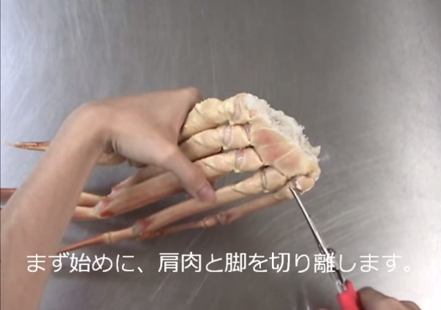 ズワイガニの殻剥き